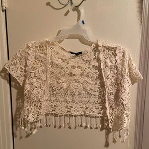 *SOLD* Lace Crochet Beige Cardigan, size S NWOT
